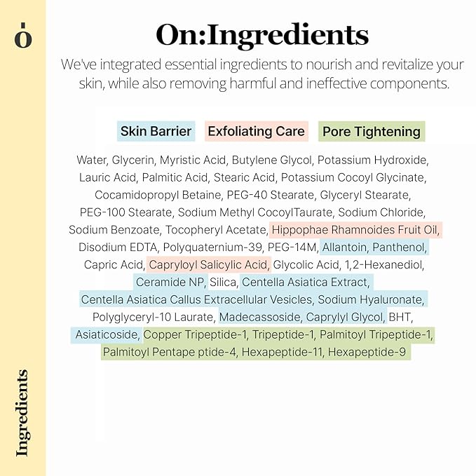 ONGREDIENTS Skin Barrier Moisture Deep Cleanser | Daily Face Wash for All Types | Centella, Peptide, AHA, LHA, Hydrating, Soothing, Pore Tightening | Vegan, Korean Skin Care 4.06 fl Oz