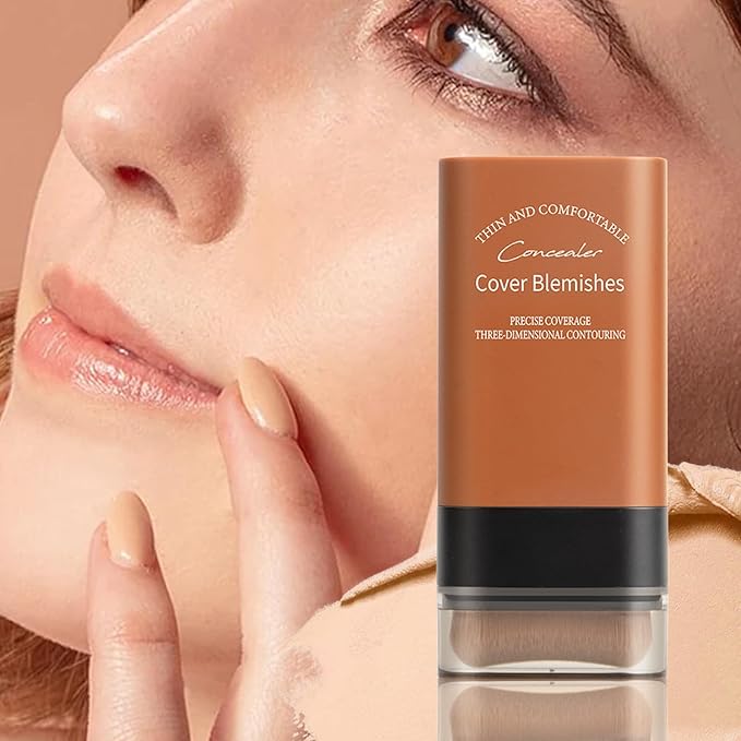 Multi-Use Foundation Stick Makeup, Cream Natural Matte Foundation, Nude Long-Wearing Lightweight Foundation with Built-In Brush, Concealer Covers Blemishes, Hydrates, Highlights and Contours
