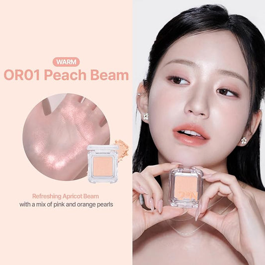 2aN Pure Glash Highlighter OR01 Peach Beam β Glass-Like Sheen Powder Highlighter for a Natural, Radiant Glow | Buildable, Long-Lasting, Lightweight Formula