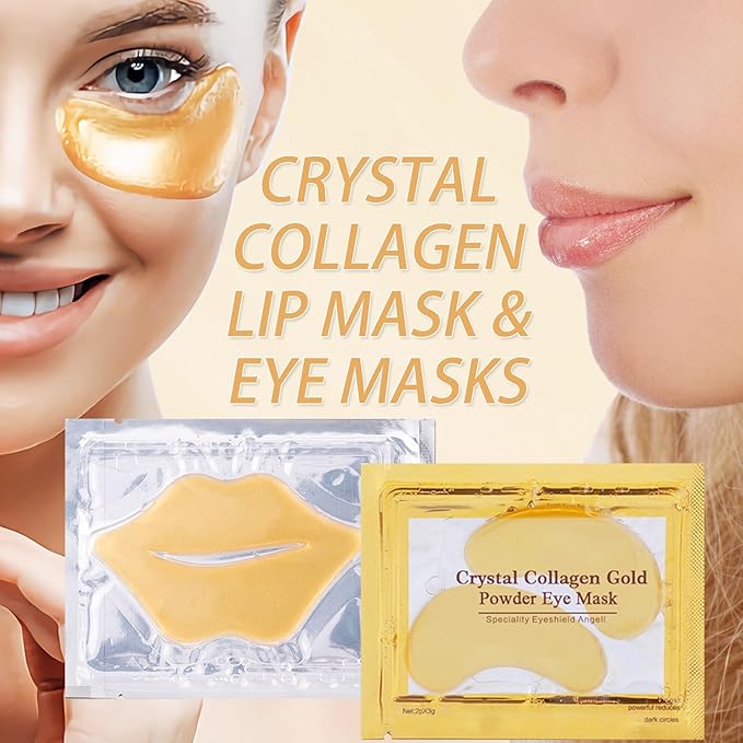 30 Pairs Lip Masks & Eye Mask, 24K Under Eye Masks and Collagen Crystal Gel Lip Mask, Under Eye Patches for Puffy Eyes, Dark Circles, Eye Bags, Wrinkles, Revitalises & Refreshes Your Skin