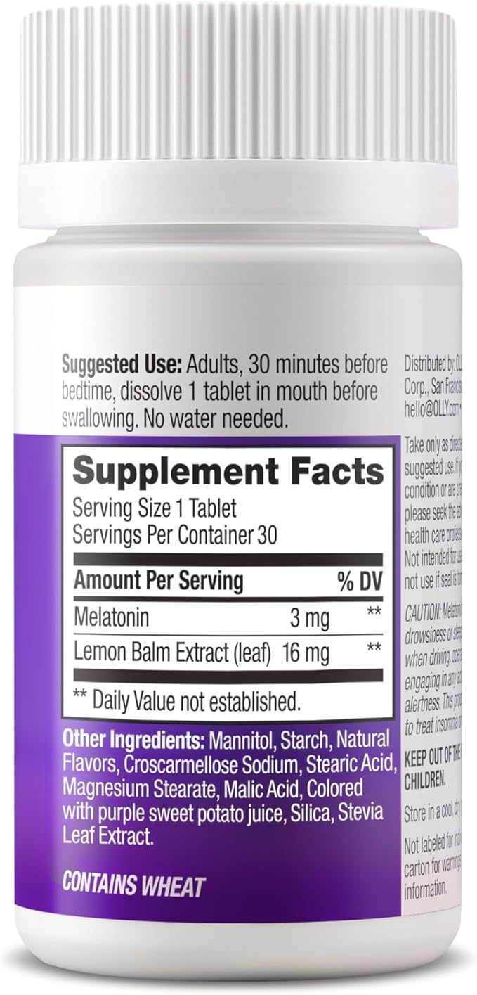 OLLY Sleep Fast Dissolves, 3mg Melatonin, Lemon Balm, Strawberry Flavor, 30 Day Supply - 30 Count (Pack of 2)