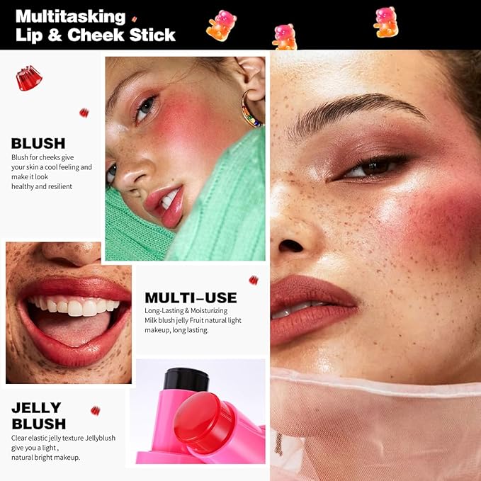 Multi-Use Water Jelly Tint Stick Sheer Lip & Cheek Stain Finish, 3-In-1 Cheek Blush & Eyeshadow & Lip Tinted Long-Lasting Moisture - 1,000+ Swipes Per Stick (# 05, 0.32oz)