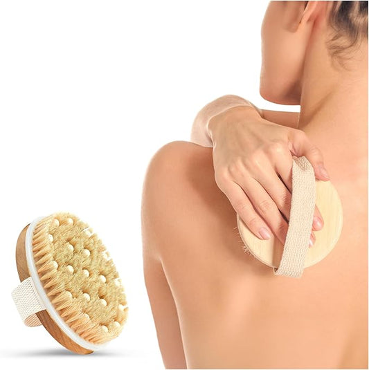 Dry Body Brush for Exfoliating - Natural Bamboo Skin Scrubber with Premium Bristles, Lymphatic Dry Brushing Body Brush for Showering, Exfoliating Tool Skin Renewal, Armpit Scrubber, Sauna Accessories