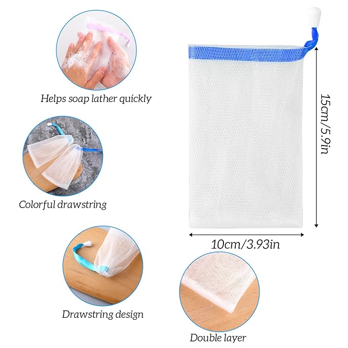 20 Pcs Soap Bag Colorful Exfoliating Soap Bag With Drawstring Thickened Ribbon Foaming Net Bags Body Cleansing Soaps Bags Suitable For Face Washing And Shower