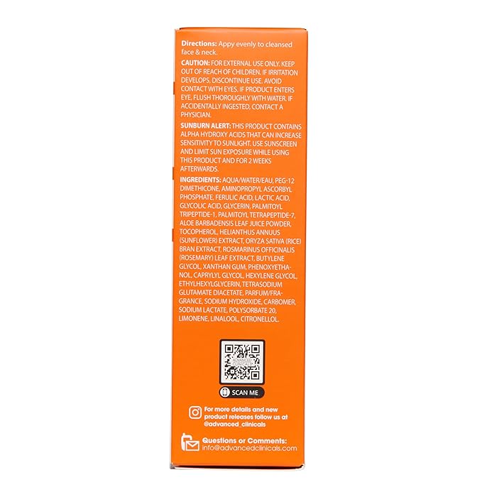 Advanced Clinicals Brightening Vitamin C Serum For Face With Glycolic Acid + Lactic Acid | Vitamin C Eye Serum Face Moisturizer For Improving Look Of Dark Spots & Uneven Complexion, 1.75 Fl Oz