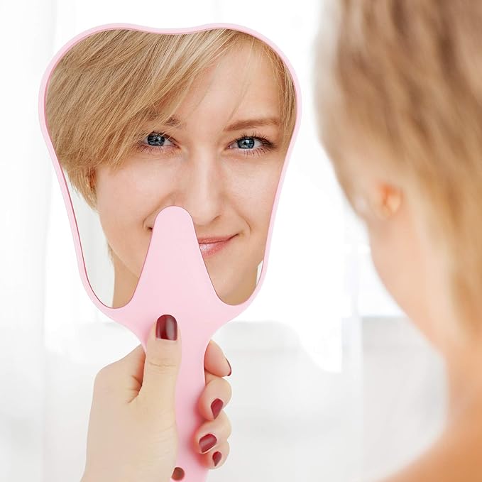 Annhua Tooth Shaped Mirror Hand Mirrors with Handle Pink, Face Mirrors Small Makeup Mirror Cute for Dental Clinic, Salon, Barber or Hairdressing - Plastic & Glass