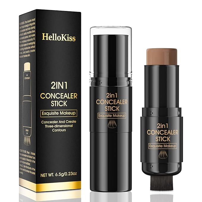 2 In 1 Cream Contour Stick Makeup with Built-In Brush, Makeup Concealer Stick for Women, Long Lasting, Waterproof, Matte (#06)
