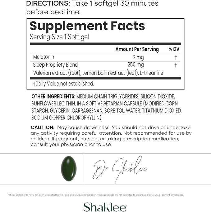 Shaklee - Dream Sereneβ’ Melatonin Sleep Aid - Fall Asleep Faster, Wake Up Refreshed - with Melatonin, Valerian, Lemon Balm, L-Theanine - for Ultimate Beauty Sleep - 30 Softgels