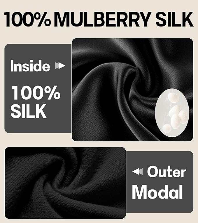 100% Mulberry Silk Bonnet for Sleeping for Curly Hair and Braids, Wrap with Adjustable Strap for Women and Men,Real Silk, Not SatinοΌ1Pc,BlackοΌ