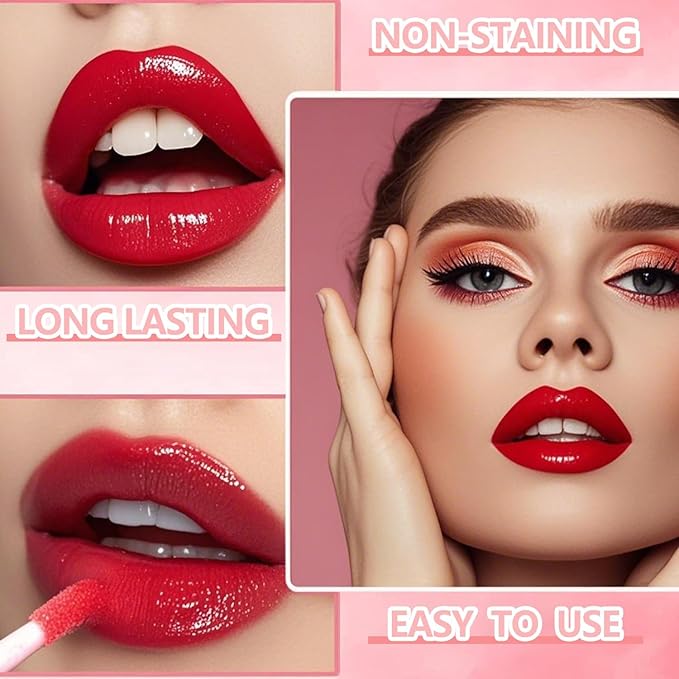 Eakroo 10 Colors Lip Stain Tint Set, Korean Lip Gloss Watery Lip Stain Set, Natural Moisturizing Korean Lip Tint, High Pigment, Long-Lasting, Non-Stick Cup, Vivid Color, Lip Tint Makeup (Set A, Large)