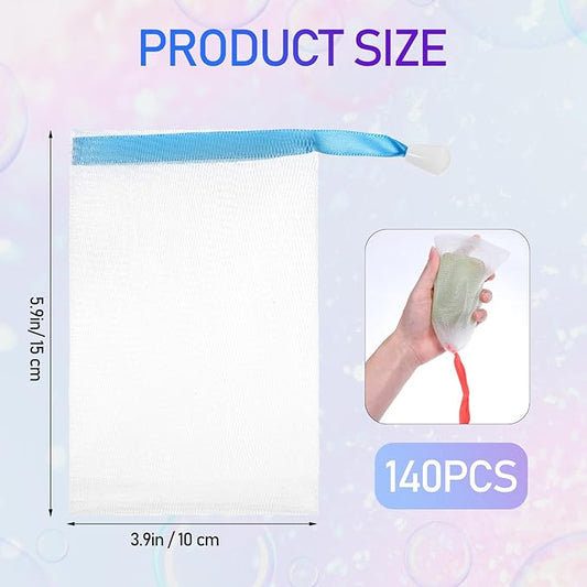 140 Pcs Mesh Soap Bags for Soap Bars, 10 Colors Soap Saver Pouch, Soap Bag for Shower with Drawstring, for Shower Washing, Bubble, Drying and Store Soap, 6 X 4 Inches