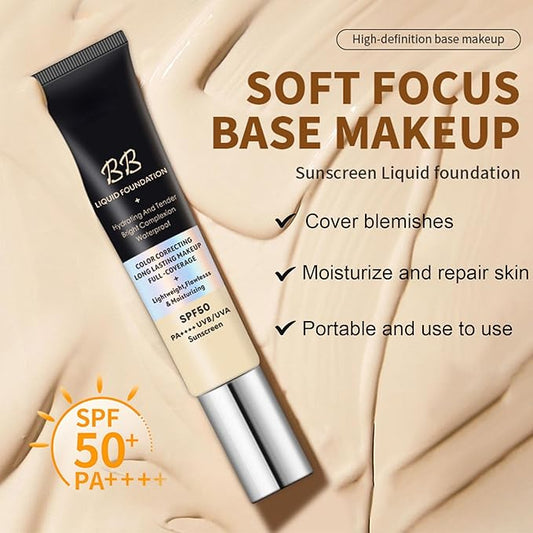 BB Cream with SPF 50, Waterproof Long Lasting Full Coverage Fine Line, Redness and Dark Circles, Hide Pores, Evens Skin Tone, Lightweight Hydrating BB Cream for All Skin Types (Natural)