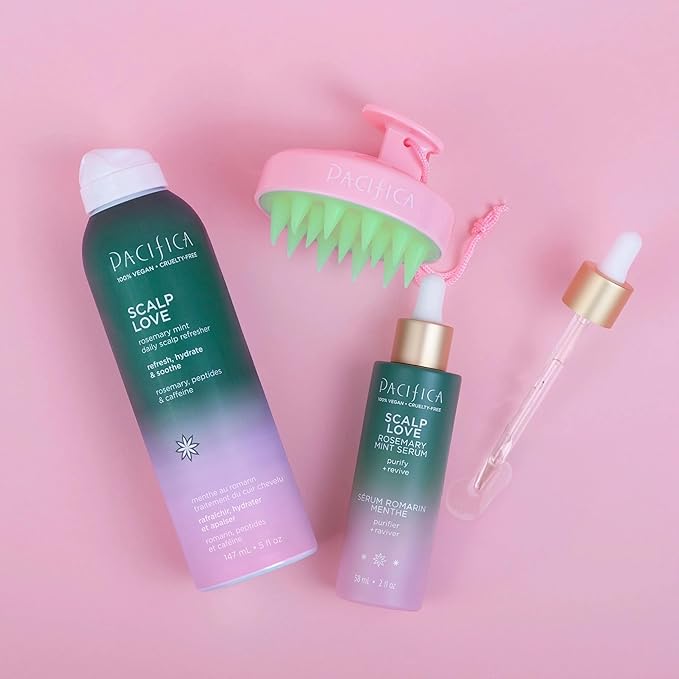 Pacifica Scalp Care Set β Rosemary Mint Daily Scalp Refresher, Detoxifying Serum & Clarifying Scalp Massager for Healthy, Hydrated Scalp, Vegan & Cruelty-Free