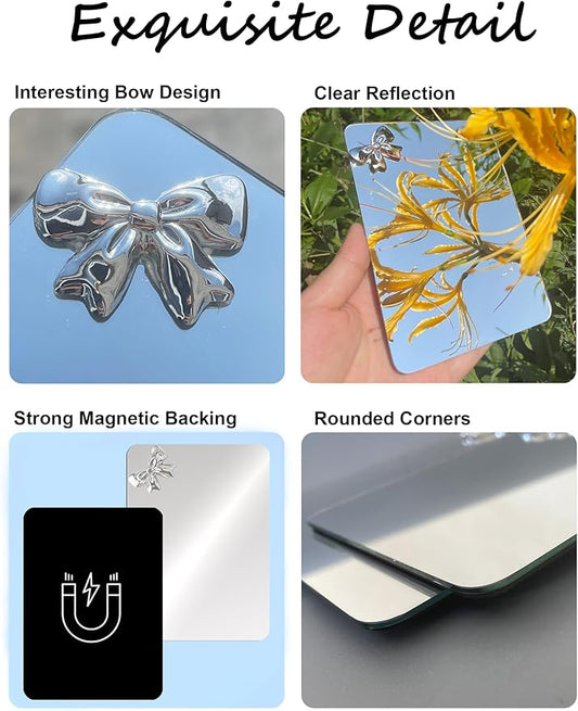 Magnetic Locker Mirror 4"x6" Small Real Glass Frameless Mirror with Magnetic Backing for School Locker, Bow School Locker Makeup Mirror for Girls Bathroom Refrigerator Dorm Gym Office Cabinet Home