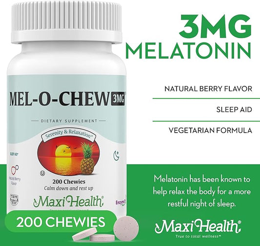 Maxi Health Melatonin 3 mg for Adults & Teens – Help Support Natural Sleep with Chewable Melatonin – Non-Habit Forming Kosher Sleep Support Kosher (200 Units)