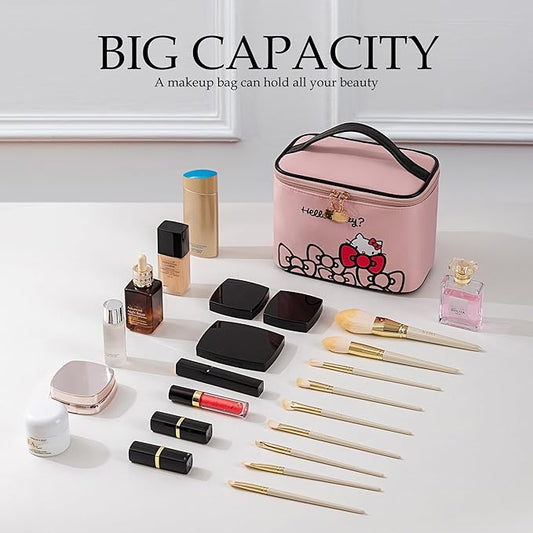 AmBealla Makeup Bag Large Waterproof Cosmetic Bags with Makeup Brush Holder, Cute Printed Makeup Organizer for Women Traveling,Portable Toiletry Bag for Girls