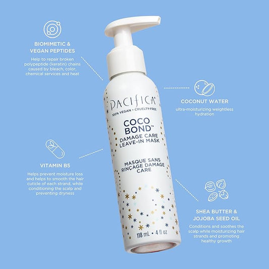 Pacifica Mini Coco Bond Damage Care Leave-In Mask β Bond Repair Hair Treatment for Damaged Hair, Concentrated Travel-Size Leave-In Conditioner Restores Strength & Shine, Vegan & Cruelty-Free, 1.4oz