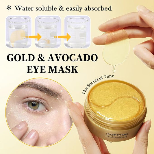 Avocado Golden Under Eye Mask Skincare 60 Pairs Set, Moisturizing Non-greasy Under Eye Patches for Women and Men, Travel Size Long Lasting Refreshing Eye Skin Care Gels Pads Gifts Set
