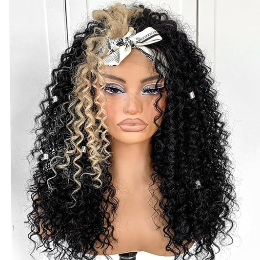13x6 Skunk Stripe Curly Wig Wear And Go Glueless Wig Pre-Plucked Synthetic Lace Front Wig Pre-Cut Afro Kinky Layred Wig With Natural Hairline 18 Inch