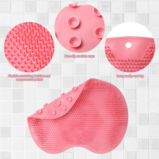 2PACK Shower Foot Scrubber Mat,Wall Mounted Back Scrubber Silicone Bath Massager Cushion Brush with Non-Slip Suction Cups,Foot Scrubber for Use in Shower for Improve Skin Exfoliation(Grey&Pink)