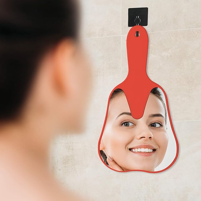 Annhua Dental Hand Mirror Small Handheld Mirrors with Handle Red, Tooth Shaped Mirror Hand Held Makeup Face Mirror for Salon|Dentist Clinic|Barber|Hairdressing