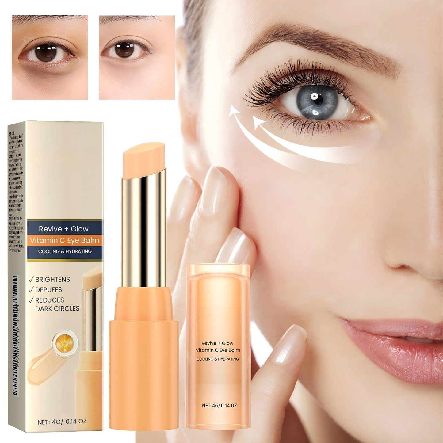 F FENG PEI Revive Glow Vitamin C Eye Balm, Vc Anti-Wrinkle Eye Serum Oil, Hydrating Eye Cream,Improve Dark Circles, Reduces Puffiness - 2Pcs
