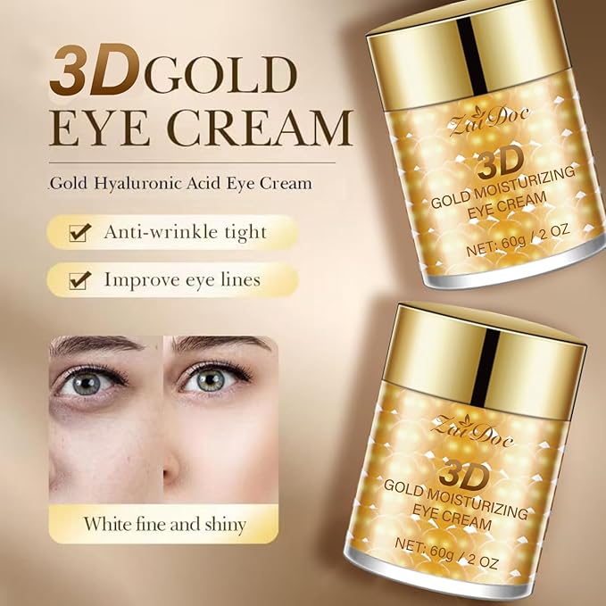 Gold Moisturizing Eye Cream, Hydrating Under Eye with Hyaluronic Acid, Glycerin, Delicate Eye Skin Increase Skin Elasticity for All Skin Types, 2oz