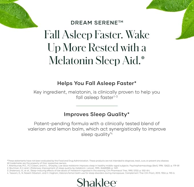 Shaklee - Dream Sereneβ’ Melatonin Sleep Aid - Fall Asleep Faster, Wake Up Refreshed - with Melatonin, Valerian, Lemon Balm, L-Theanine - for Ultimate Beauty Sleep - 30 Softgels