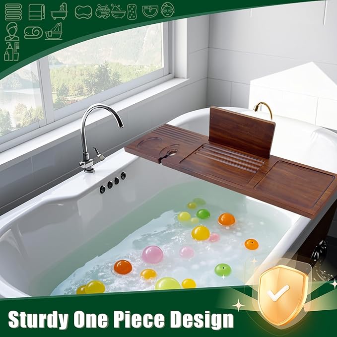 Solid Walnut Wood Bathtub Tray, Bath Tub Tray Wood, Bath Tray for Tub (31"x8"x1"), Bath Table Tray for Tub, Luxury Bathroom Accessories for Women/New Home/House Warming