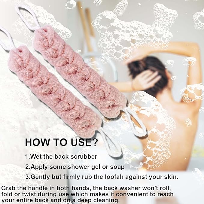 PPHAO - Back Scrubber for Shower - Bath Sponge - Long Loofah for Women - Bath Back Scrubber for Shower for Women - Loofah Sponge for Men - 21.5 INCH - Pink Loofah - 2 Pack