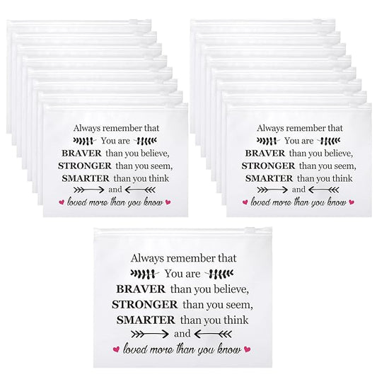 100 Pcs Inspirational Gifts for Girls Women Travel Cheer Makeup Bag Bulk Loved Quotes Cosmetic Bags with Zipper Thank You Encouragement Birthday Gift Bag for Nurse Teacher Friend (You Are Braver)