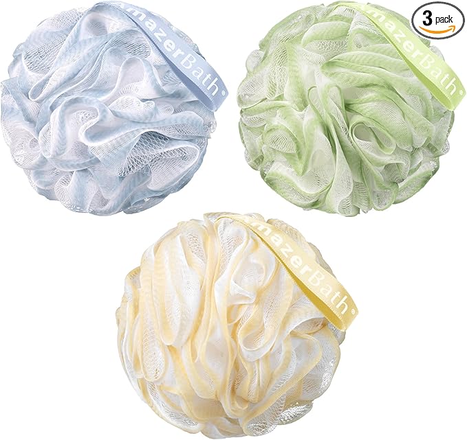 AmazerBath Loofah Sponge, Shower Loofah 60g/PCS - Body Scrubber Loofa Set of 3 Tranquil Tints Trio, Bath Sponge for Men and Women
