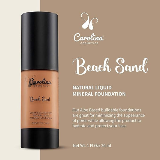 Foundation in Beach Sand Shade Plant-Based - Hydrating, Pore-Minimizing & Buildable Coverage - Vegan, Non-GMO, Paraben-Free - 1oz