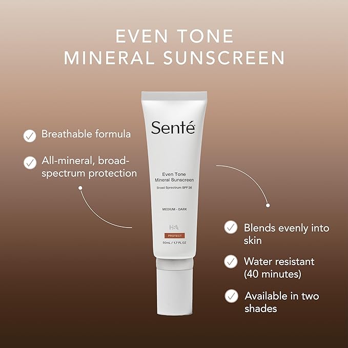 SentΓ© Even Tone Mineral Sunscreen Tinted | SPF 36 Medium-Dark | Hydrating, Lightweight Sun Protection Treatment for Redness & Discoloration | UVA/UVB & Blue Light Defense | 1.7 oz