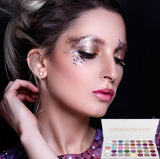 40-Color Ultra Shimmer Glitter Eyeshadow Palette: Professional, Chunky & Fine Glitter Pressed Glitter Eye Shadow Powder for Eyes, Face, & Body β Glitter Makeup Palette for Women & Girls