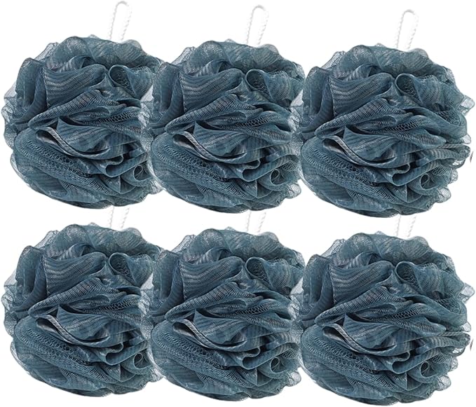 6-Pack 80g Shower Loofah for Men – Extra-Large Body Sponge with Triple-Tied Knots, High-Density Mesh, Rich Lather, Durable Exfoliating Pouf (Blue)