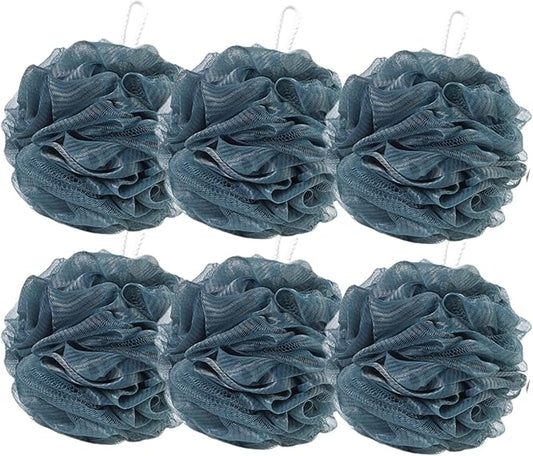 6-Pack 80g Shower Loofah for Men – Extra-Large Body Sponge with Triple-Tied Knots, High-Density Mesh, Rich Lather, Durable Exfoliating Pouf (Blue)