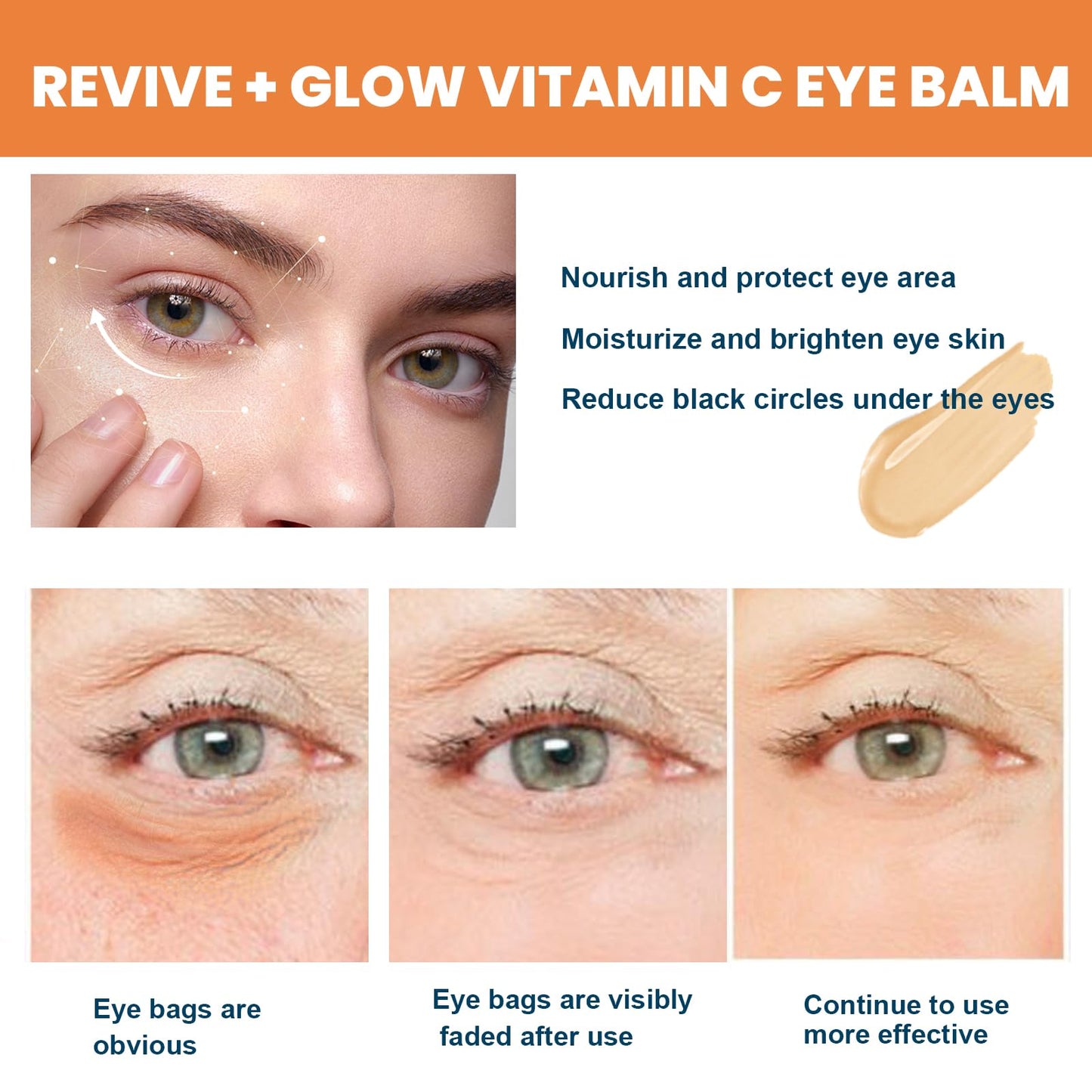 F FENG PEI Revive Glow Vitamin C Eye Balm, Vc Anti-Wrinkle Eye Serum Oil, Hydrating Eye Cream,Improve Dark Circles, Reduces Puffiness - 2Pcs