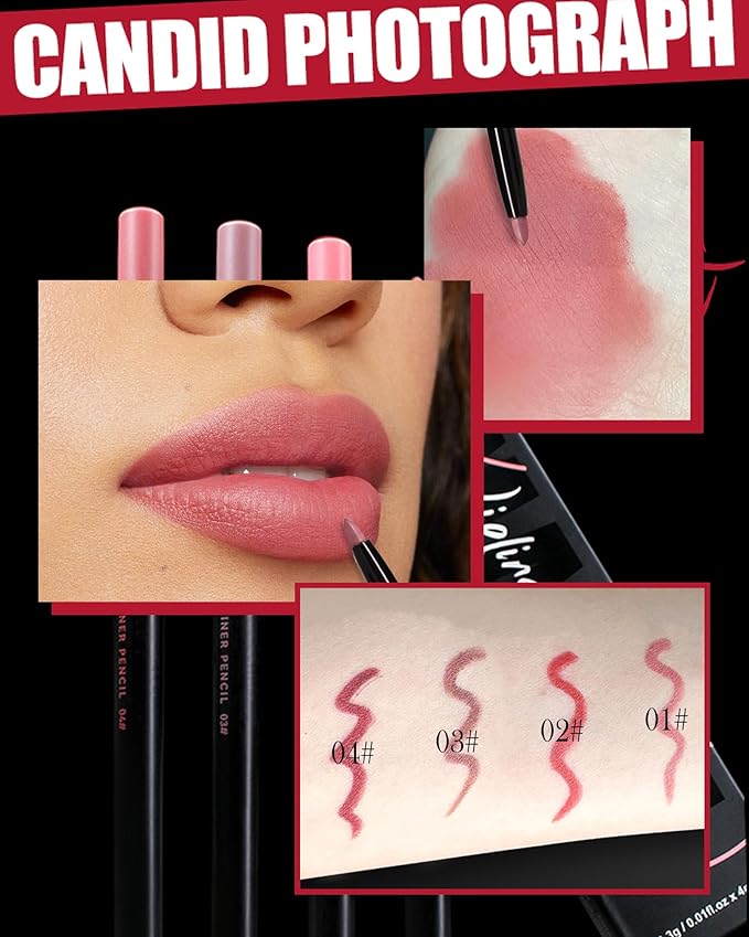 4 Color Retractable Creamy Long-Lasting Lip Liner Lipstick,High Pigmented Matte Red Nude Lip Gloss Lip Liner Pencil Set,Waterproof Velvet Lip Stick High Pigmented Lip Crayon Pen for Women Daily Makeup