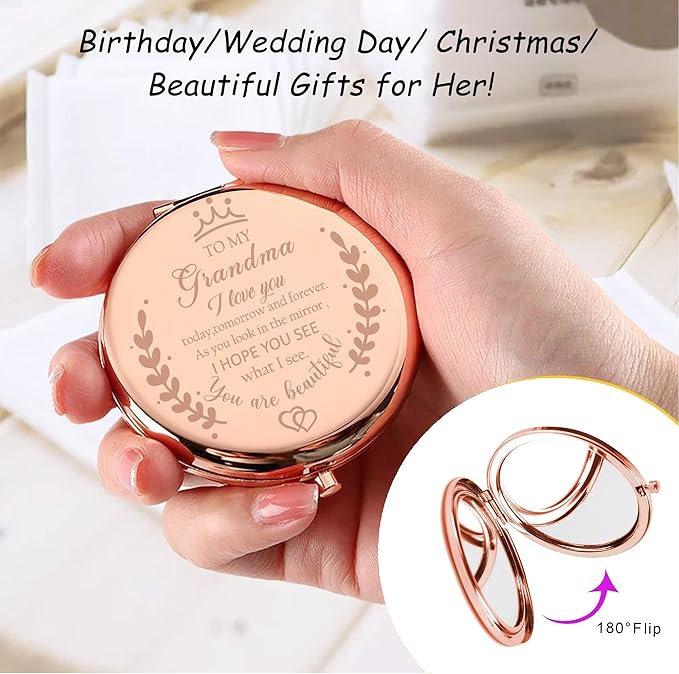 Mothers Day Grandma Gifts, Grandma Gifts from Grandchildren, Gifts for Grandma, Grandma Birthday Gifts, Thanksgiving Christmas Birthday Gifts for Grandma, Grandma Makeup Compact Mirror Gift