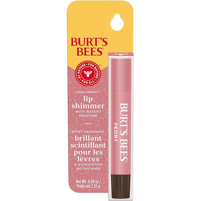 Burt's Bees Lip Shimmer Peony; Warm, Luminescent Color; High Impact, Instant Moisture; with Shea and Cocoa Butters; 100% Natural Origin; 0.09 Ounce (Pack of 1)(Packaging May Vary)