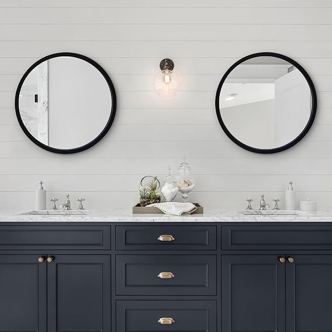 Americanflat 20" Round Mirror - Hanging Mirrors with Durable Frame - Modern Mirror for Bathroom, Bedroom, Living Room - Mirrors for Wall Display and Home Decor - Black