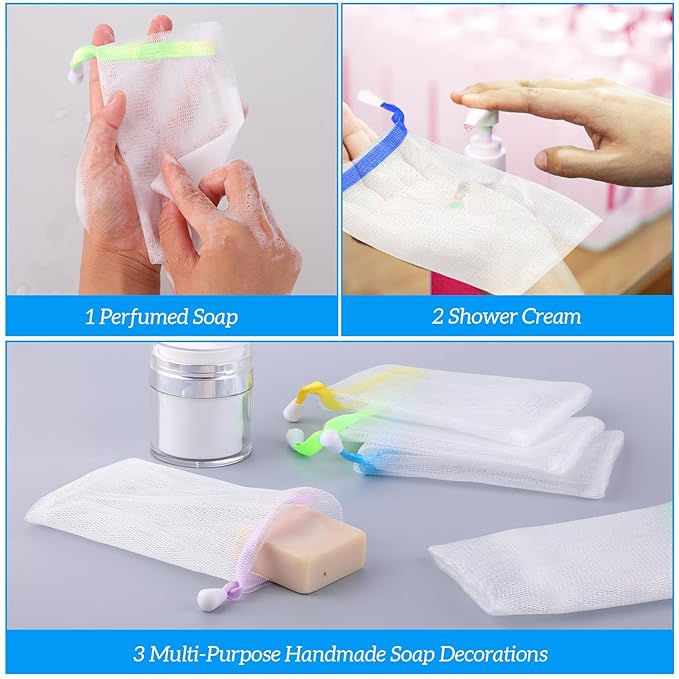 20 Pcs Soap Bag Colorful Exfoliating Soap Bag With Drawstring Thickened Ribbon Foaming Net Bags Body Cleansing Soaps Bags Suitable For Face Washing And Shower