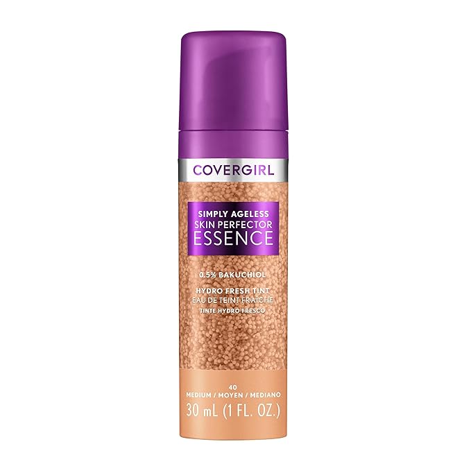Covergirl Simply Ageless Skin Perfector Essence Foundation, 40 Medium, Tinted Skincare Makeup Hybrid, Sheer Tint, Radiant Finish,Glowy Finish, Vegan Formula, 1.0oz