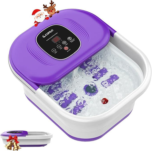 Foot Spa Bath Massager with Heat, Collapsible Foot Massager Spa Soaking Tub with Bubbles, Red Light, Pumice Stone, Shiatsu Massage Rollers, Pedicure Foot Spa for Relaxation, Gifts(Purple)