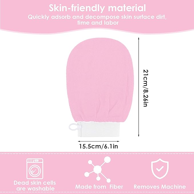 Exfoliating Glove Body Scrubber Exfoliator 1 PC Korean Washcloth Skincare Remover Deep Scrub Loofah Cleansing Mitts Exfoliate Cloth Exfoliation Scrubbing Bath Shower Soap Sponge Hand Towel(Pink)