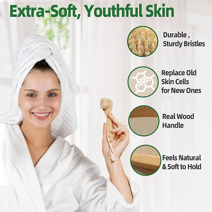 Premium Face Scrubber Set, Facial Cleansing Brush for Exfoliator, Natural Bristle Face Scrubber for Lymphatic Drainage, Unclog Pores, Sensitive Skin, Reduce Ance, Glowing, 2 Pack(Soft & Dry)