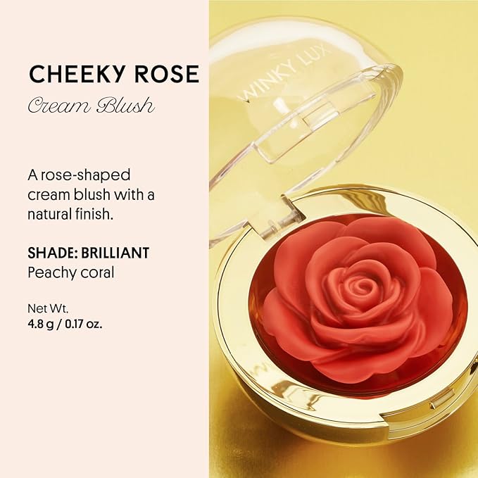 Winky Lux Cheeky Rose, Cream Blush for Cheeks, Flower Blush with Vitamin E, Makeup Blush and Flower Makeup, Coral Brilliant