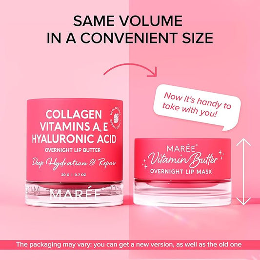 MAREE Lip Moisturizer - Lip Mask Overnight 2 Pack - Moisturizing Lips Butter Balm with Hyaluronic Acid - Lip Sleeping Mask - Lip Moisturizer For Very Dry Lips Care - Hidratante de Labios Care Products