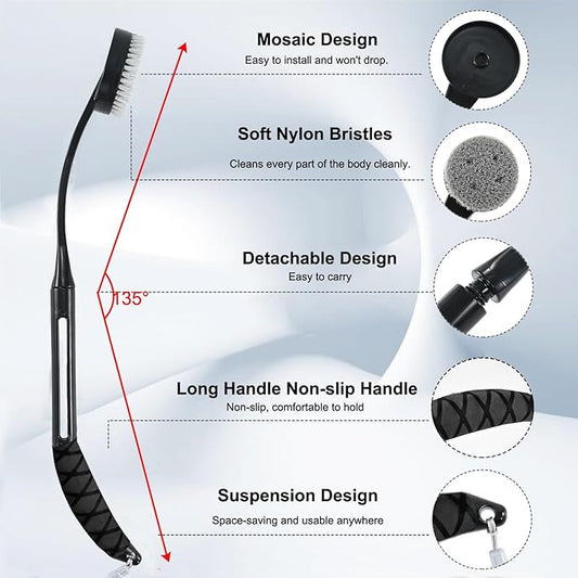 Back Scrubber for Shower,20.5" Bath Brush Long Handle for Deep Clean,Back Brush for Shower for Men Women(Black)